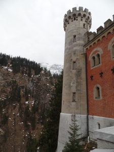 Neuschwanstein's front facade- much of the castle remains unfinished.